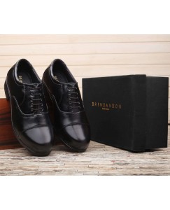 BRENDANBON Formal Stylish Party Wear Leather Derby Shoes for Men (Black)