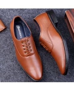 Brother’s Formal Stylish Fashionable Party Wear Leather Derby P Shoes For Men (Tan)
