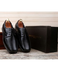 BRENDANBON Formal Stylish Party Wear Leather Broad Derby Shoes for Men (Black)