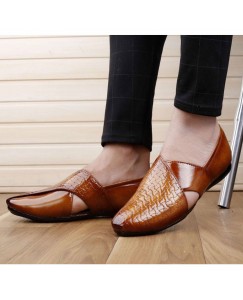 Brother’s Casual Stylish Fashionable Stylish Peshawari Slip On Shoes for Men (Tan)