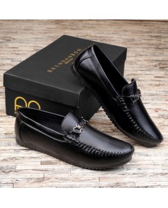 BRENDANBON Casual Stylish Party Wear Fashionable Buckle Leather Loafer Shoes for Men (Black)