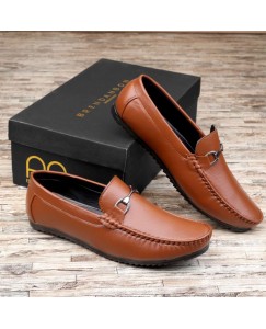 BRENDANBON Casual Stylish Party Wear Fashionable Buckle Leather Loafer Shoes for Men (Tan)