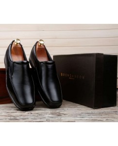 BRENDANBON Formal Stylish Party Wear Leather Broad Mocassion Shoes for Men (Black)