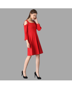 Womens Cotton  Solid Mid-Length Dress