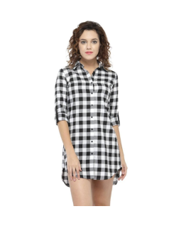 Women's Cotton Checkered Shirt Dress
