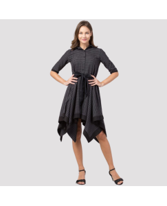 Womens Cotton Checkered High-Low Shirt Dress 
