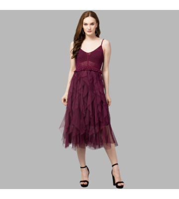 Womens Net Solid  Waist Dress