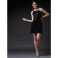 Women's Georgette Sequence/Embellished Short Dress Black 