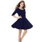 Women's Cotton Blend Lycra Skater Navy Blue Short Dress