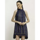 Aawari Rayon A-Line Blue ZigZag Printed Collared Short Dress For Womens