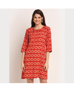 Aawari Rayon A-Line Orange Half Choli Printed Short Dress For Womens