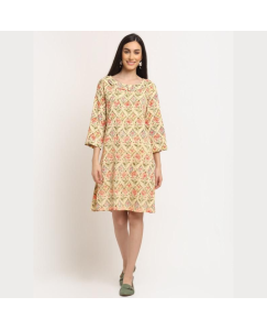 Aawari Rayon A-Line Cream Rose Printed Short Dress For Women's (Code