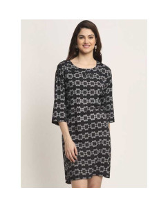 Aawari Rayon A-Line Black Half Choli Printed Short Dress For Womens
