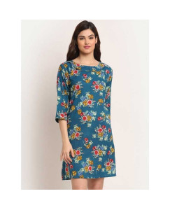 Aawari Rayon A-Line Blue J2 Printed Short Dress For Womens Blue
