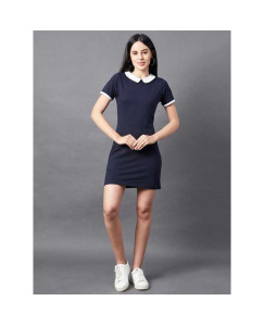 Womens Cotton Solid T-Shirt Dress Navy Blue