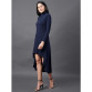 Womens Cotton Solid High-Low Dress Navy Blue