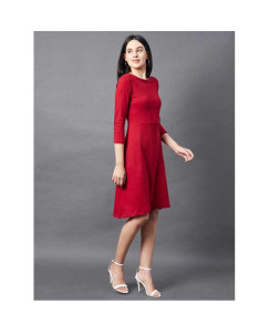 Women's Cotton Solid Drop Waist Dress Red