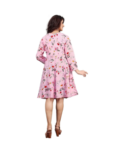 Womens Crepe Floral Print Fit & Flare Short Dress