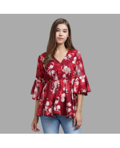 Womens Crepe Red Floral Print