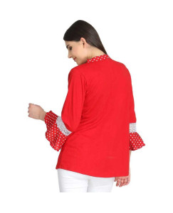 Women's Cotton Blend Polka Print Bell Sleeves Top