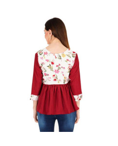 Women's Crepe Floral Print Drop Waist Top with Mask