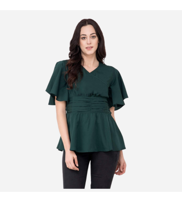 Women's Designer Solid Crepe Top Green Top