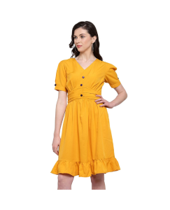 Women's Latest Design Solid Crepe Fit & Flare Short Dress