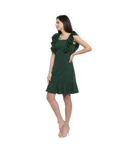 Women's Designer Solid Crepe Fit & Flare Short Dress