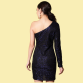 Trend Arrest Women's Polyester Embellished Bodycon One Shoulder Sequin Short Dress