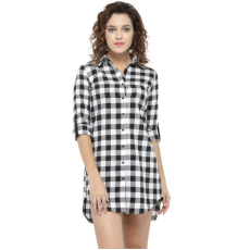 Women's Cotton Checkered Shirt Dress